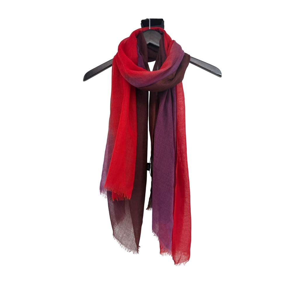 Peruvian Connection Wool Silk Ombre Scarf Red Burgundy Purple Fringe Wrap Shawl